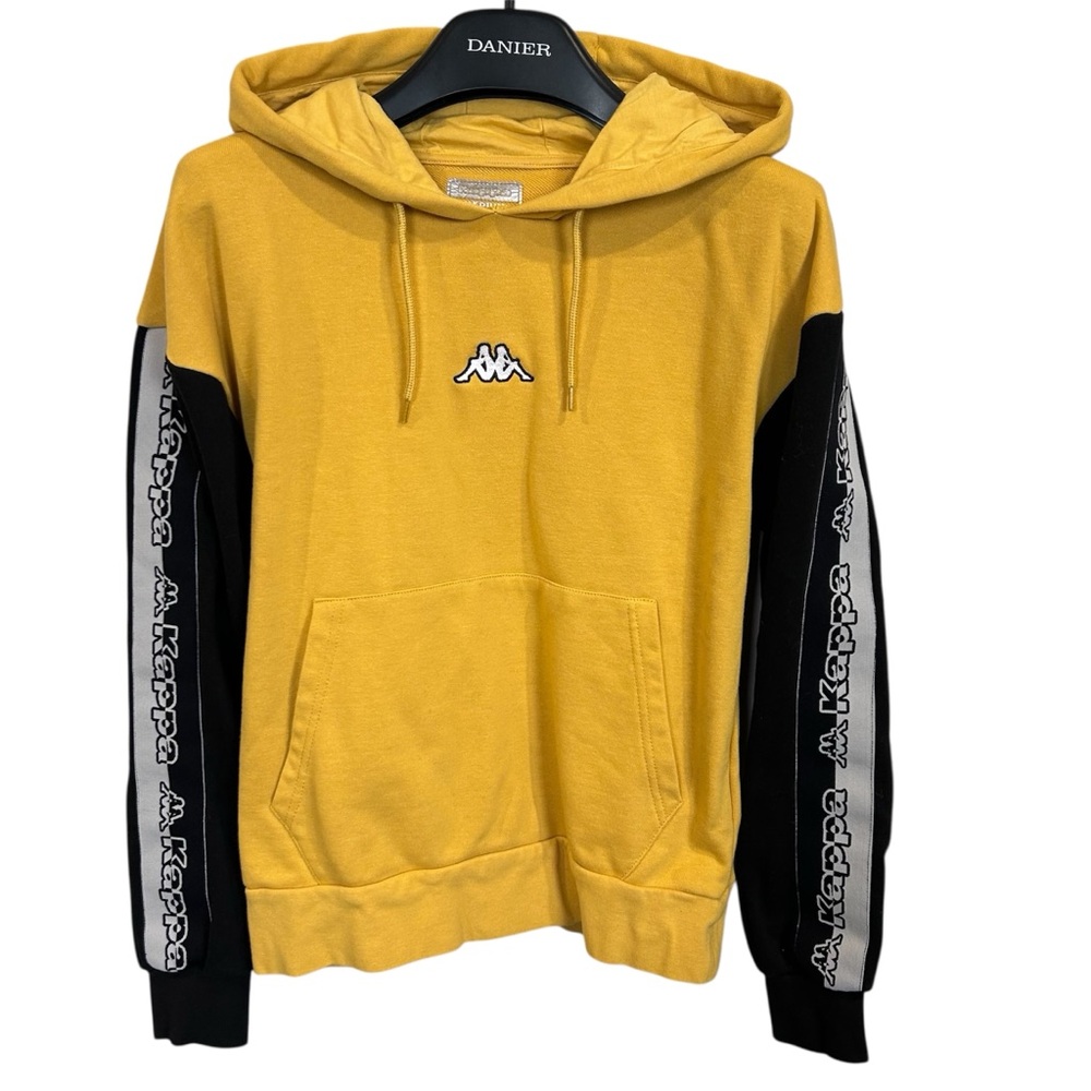 Kappa Yellow & Black Logo Hoodie Medium Streetwear Pullover Jumper READ